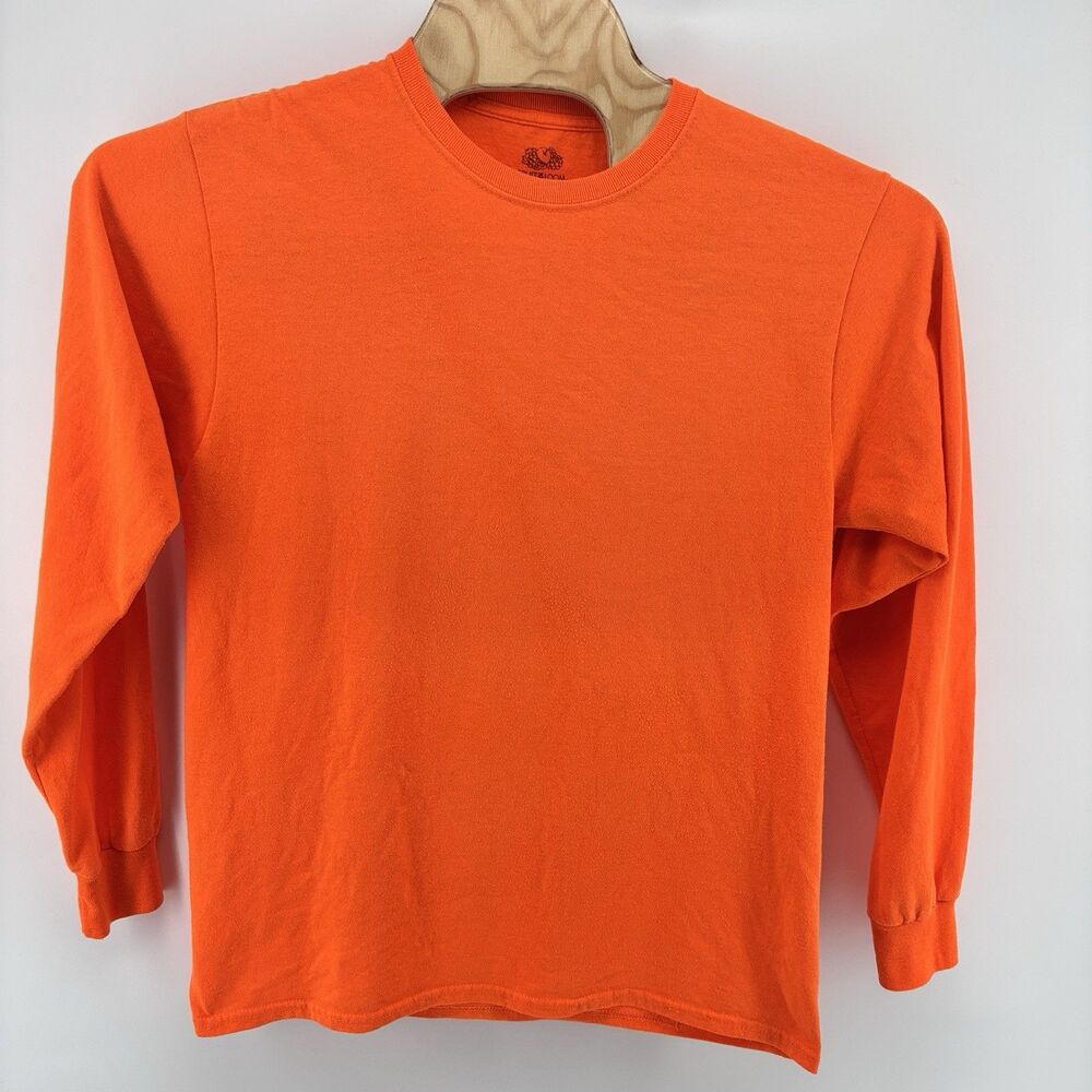 Fruit of the Loom Men's M Orange Long Sleeve Crewneck Shirt 50/50 Cotton